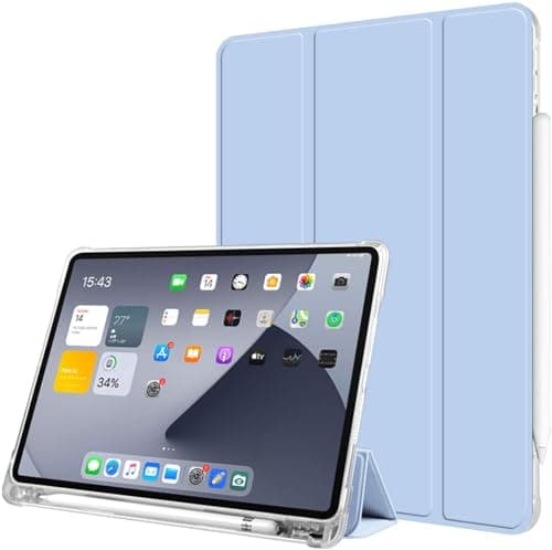 Tigology iPad Air 4th Gen 2020 10.9" Case, Ultra Slim Trifold Stand, Auto Sleep Wake Soft TPU Shockproof Cover with Pencil Holder, Light Blue