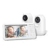 Momcozy Baby Monitor with 2 Cameras 5’’ 1080P Split Screen Video Baby Monitor with Camera and Audio no WiFi for Baby Safety 5000mAh Battery Infrared Night Vision 2-Way Audio 960ft Range Ideal Gift