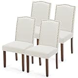DUMOS Dining Chairs Set of 4, Modern Kitchen Table Chairs with Wooden Legs and Padded Seat, Mid Century Upholstered Accent Chairs for Dining Room/Kitchen/Living Room/Restaurant, Beige