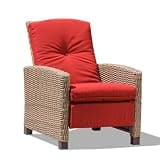 Indoor Outdoor Recliner, All Weather Wicker Reclining Patio Chair, Red Cushion (Red,1 Chair)