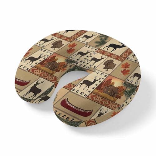 LXCPBNQT Neck Pillow Autumn Forest Turkey Maple Leaves Washable Memory Foam Pillow for Airplane Office Car Sleeping, American Country Style Travel Pillows U Shaped Stretch Neck Support Pillows