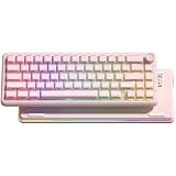 Keymatic 65% Layout Wireless Mechanical Keyboard,Cute Crystal Gaming Keyboard with Knob, Hot Swappable Pre-lubed Switches,Gasket Mounted RGB for Win/Mac,Pink