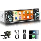 Single DIN Radio Car Stereo Wireless Apple Carplay，Dual Knobs & HD Touchscreen Radio for Car， Bluetooth 6.0 Car Play Android Auto, 60W x 4 Output, AM/FM Radio，USB,SWC, Backup Camera (Black)