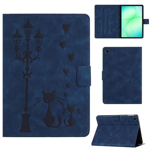 Rosbtib Case for Samsung Galaxy Tab A11+/ Galaxy Tab A11 Plus 2025 11 Inch Faux Leather Protective Case with Stand, A Loving Couple of Cats Under the Street Light Prints, for Galaxy Tab A11 Plus, Blue