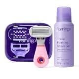 Flamingo Travel Razor Kit for Women - Body & Pubic Razor - Mini Handle, 2 Blade Refills, 1 Travel Size Foaming Shave Gel & Vented Case - TSA Approved Essentials