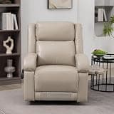 Power Lift Recliner Chair for Elderly Electric Faux Leather Recliner Chair with Two Cup Holders Extended Footrest for Living Room Bedroom(Beige)