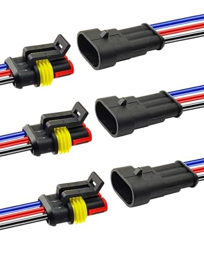 PLUXPAER 14 AWG 3 Pin Waterproof Connector, 3 Wire Automotive Waterproof Electrical Connectors, 14 Gauge Male and Female Way Connectors Harness 12V Quick Connect for Car Truck Boat Motorcycle -3 Pack