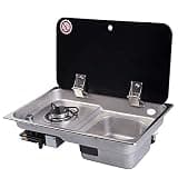 JDCEREN RV Stove 1 Burner with Sink and Tempered Glass Cover