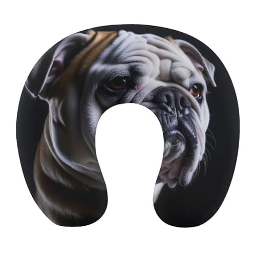 MZERSE Memory Foam Travel Neck Pillow English Bulldog, Chin & Head Support for Airplane Car Flight Office Nap Rest