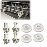 Pijqjr 8-Pack Dishwasher Rack Roller and Support Replacement Kit Compatible with Miele Dishwasher, Upper and Lower Dishrack Wheel Support Set, Durable Rack Roller Repair Parts