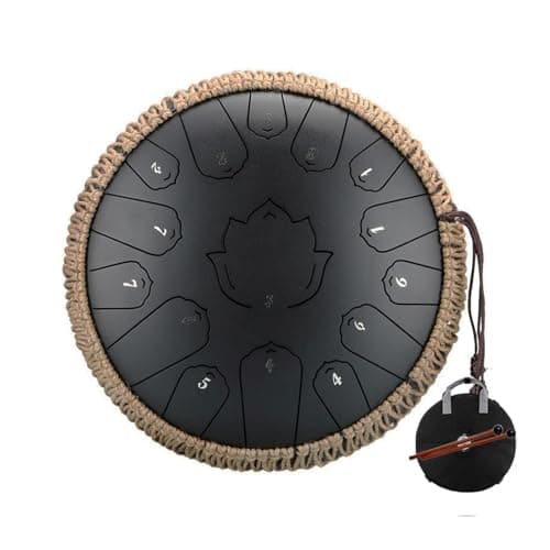 15-Note Steel Tongue Drum, 13 Inch Tank Drum Key of C, Glucophone Handpan for and Yoga(Black)