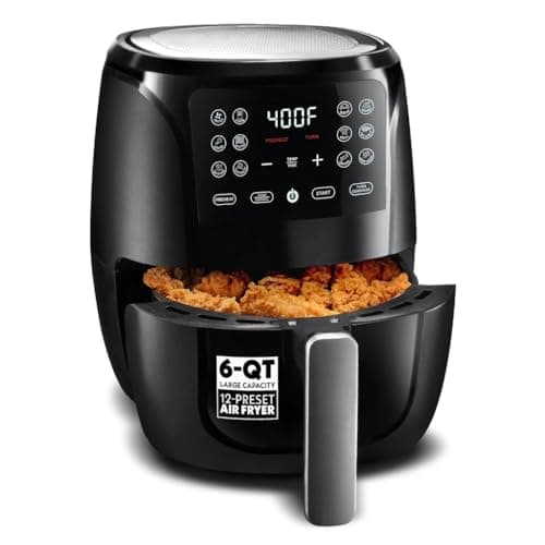 Air Fryer - 6 Quart Capacity, 12 Presets, Black - FryForce 360° Technology Delivers Crispy Results Using Little To No Oil For Healthier Cooking, Dishwasher Safe