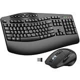 Ergonomic Wireless Keyboard and Mouse Combo, 2.4GHz Full Size Wave Keys Computer Keyboard with Wrist Rest for Natural Typing, Silent 6 Button USB Mouse for Laptop PC Windows Mac