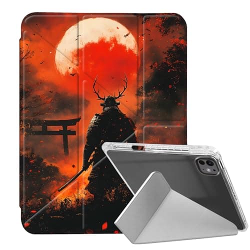 VOGDMKJG Case for iPad Pro 13 Inch Case (M4) 2024 7th Generation - Y-Shaped Stand Clear Back with Pencil Storage Auto Sleep/Wake Multi-Angle View Protective Tablet Cover Samurai Red