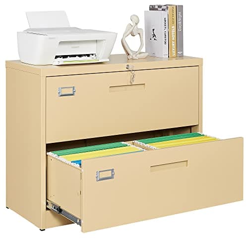Letaya Metal Lateral File Cabinets with Lock,2 Drawer Steel Wide Filing Organization Storage Cabinets for Home Office Hanging Files Letter/Legal/F4/A4 Size (Camel