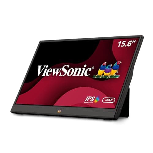 ViewSonic VA1655 15.6 Inch 1080p Portable Monitor, IPS Display with Eye Care for Comfortable Mobile Workspaces, Built-in Stand, 60W USB-C, Mini HDMI, and Protective Case