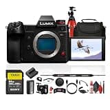 Panasonic Lumix S1H Full Frame Digital Mirrorless Video Camera (DC-S1HBODY) + 64GB Memory Card + Camera Bag + Flexible Tripod + Cleaning Kit + HDMI Cable + Hand Strap + Card Wallet + More