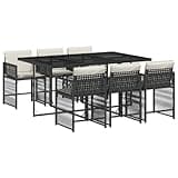 Kaorsrow 7 Piece Patio Dining Set, Black PE Rattan Outdoor Table and 6 Chairs, Space-Saving Cube Garden Furniture with Cream White Cushions for Backyard and Deck
