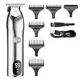DAXXIN Hair Clippers, Professional Cordless LCD Hair Trimmer Beard Clipper Barber Shop Rechargeable Hair Cutting Machine USB(Silver)