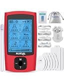 NURSAL 24 Modes TENS Unit Muscle Stimulator, Rechargeable Electronic Pulse Massager with 8 Pads for Back and Shoulder Pain Relief and Muscle Strength (Red)