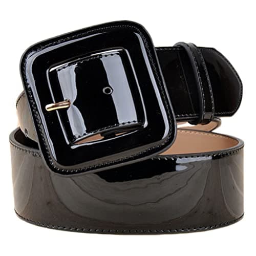 GALPADA Black Patent Leather Belt Women: Wide High Waist Cinch for Dresses Coats Skirts, Adjustable Leather Belts for Women High Waist for Size From 31.49”-39.37”, Vintage Square Buckle