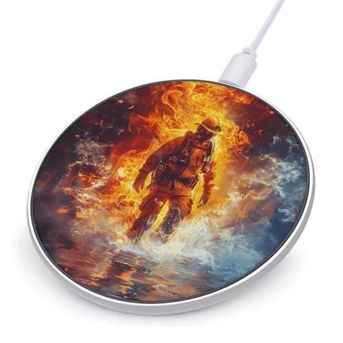 Firefighter Fireman Flame Wireless Charging Pad with USB Cable 10W Magnetic Wireless Charger Fast Charging Pad Portable Slim Charger Puck Lightweight Travel Chargings Station