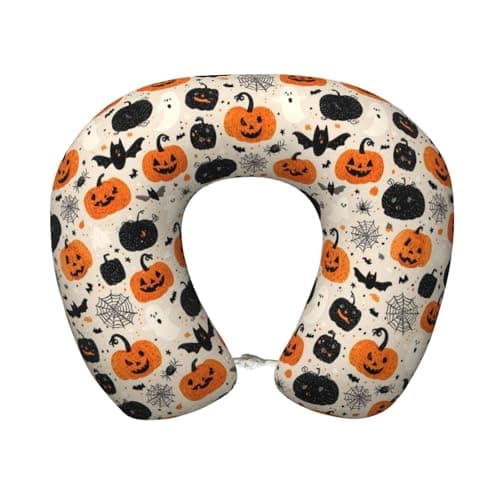Guxkoqu Halloween (3) Print Neck Pillow for Traveling,Travel Neck Pillow for Airplane Pure Memory Foam Travel Pillow for Flight Headrest Sleep