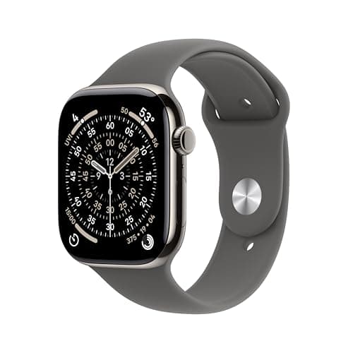 Apple Watch Series 11 [GPS + Cellular 46mm] Smartwatch with Natural Titanium Case with Stone Gray Sport Band - M/L. Sleep Score, Fitness Tracker, Health Monitoring, Always-On Display, Water Resistant
