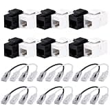 GeeekPi Keystone Cable Management Kit, with 12pcs Cat6A RJ45 Keystone Jack Insert and 12pcs 0.2m Cat6A Ethernet Cable for Patch Panel, Black and White