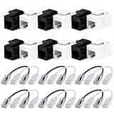 GeeekPi Keystone Cable Management Kit, with 12pcs Cat6A RJ45 Keystone Jack Insert and 12pcs 0.2m Cat6A Ethernet Cable for Patch Panel, Black and White