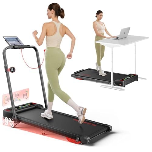 Walking Pad Treadmill with 9% Incline, 4 in 1 Foldable Treadmill with Handle for Home/Office, 2.5HP Dual Display Portable Under Desk Treadmills with Mute Button & APP Control