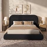 ADORNEVE Cloud Bed Frame King with 5.9" Headboard, Upholstered Platform Bed with Curve Round for Young Adults, Kid & Pet Families, 5 Inch Foam Cushioned, No Box Spring, 15-MinEasy Assembly, Black