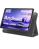 11-inch Android 16 Tablet, 32GB RAM + 128GB ROM (1TB Expand), T7280 Octa-Core 2.2GHz Processor, 90Hz FHD+ IPS Display, 8000mAh Battery, Gemini AI, Face ID, Dual Speakers, Fast Charging (Black)