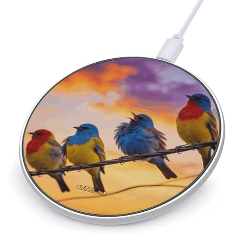 Birdies on Wire Wireless Charger Portable Fast Charging Pad Lightweight Wireless Charging Pad 10W Slim Charging Station for Phone Charger Mat for Travel Home Office Desk