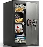 [23.6" Tall] Large Safe Box with LED Light, Anti-theft Home Safe with Digital Keypad, Spare Keys and 3 Removable Shelves, Wall/Floor Mountable, Security Safes for Home Money Firearm Documents