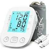 Blood Pressure Monitor Upper Arm for Home Use – Automatic BP Machine with Adjustable Arm Cuff 8.6"-16.5", USB Cable, Large Display with LCD Background (White A01)