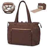 MOMINSIDE Diaper Bag Tote with Changing Pad Puffer Diaper Bag Backpack pañaleras para bebe Large Baby Bag, Hospital Bag Mommy Bag Travel Diaper Bag, Baby Shower Gifts, 16 Pockets(Dark Brown 1)
