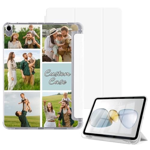 Customized Personalized Case for iPad Air 11-Inch M4/M3/M2 (2026/2025/2024) with Pencil Holder-[Auto Wake/Sleep] Custom Photo Collage Picture Folio Trifold Stand Cover Soft TPU Clear Back, White