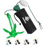 Dreizack Kayak Anchor Kit, 3.5 lb Folding Grapnel Boat Anchor Trolley Accessories with 40ft Rope and PVC Buoy for Fishing Kayaks SUP Paddle Boards Canoes Jet Ski PWC Inflatable Small Boats Green