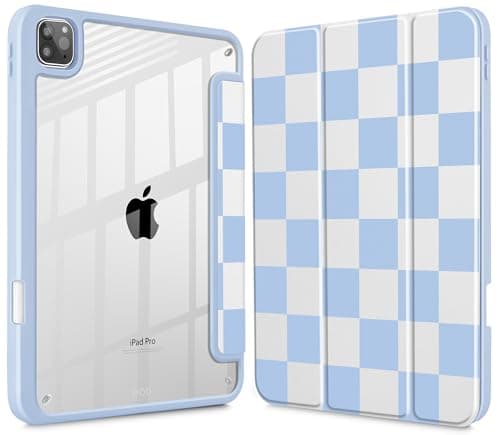 Tuiklol Case for iPad Pro 12.9 Inch M2 Case 2022 2021 2020 2018 Generation 6th/5th/4th/3rd,Built-in Pencil Holder Clear Transparent Protective Back Shell Cover, Lattice Blue