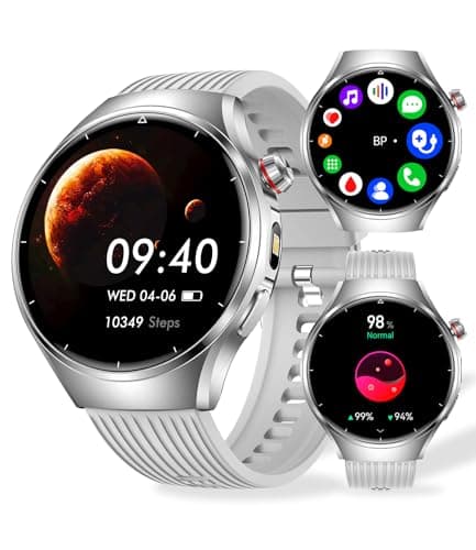 TAYSHILEY Man's Smart Watch, 1.52-Inch AMOLED Display | 100+ Sports Modes, Health Tracking | 1000mAh Battery, Bluetooth Calling, 200+ Dials, iOS Android Compatible (White Silicone Strap)