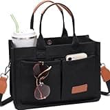 ZHMO Canvas Tote Bag for Women With Compartments and Pocket,Black Women's Bags Crossbody Bags Work Laptop Tote Bag Large Satchels Handbag Tote Purse Everyday Shoulder Bag for Travel Nurse Teacher Gift