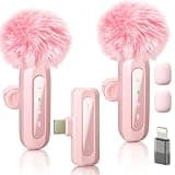 Uewpv Pink Wireless Mini Microphone for iPhone 15/16/17,iPad,Android,with Noise Cancellation,Portable USB C Lapel Mic for Video Recording,Vlog,TikTok,YouTube–Rose Pink for Content Creators