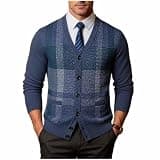 Ctreela Men's Old Money Cardigan Sweater Fall Winter Woolen Button Front V Neck Long Sleeve Business Casual Outwear Dark Blue