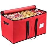 Mrrihand Christmas Ornament Storage Box, Xmas Decoration Organizer with Adjustable Dividers - Storage Container Keeps 128 Holiday Ornaments 3-Inch, Dual Zipper Closure, 600D Tear-Proof Material(Red)
