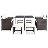 KGHFDVB 9 Piece Patio Dining Set with Cushions, Poly Rattan Brown Outdoor Furniture Set Including 1 Table, 4 Chairs, 4 Stools and 12 Cushions