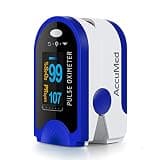AccuMed Fingertip Pulse Oximeter, Sp02 Finger Blood Pulse Oxygen Monitor, w/Carrying case, Lanyard Silicon Case & Battery CMS-50D (Blue)