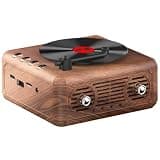 Retro Record Player Wireless Speaker, Wood Grain Vinyl Music Player Desktop, Portable Bass Speaker, 20Hz~20kHz Frequency, 1000 mV Sensitivity, 4.6 x 4.6 x 2.5 in / 11.7 x 11.6 x 6.3 cm