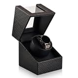 RQQM Automatic Watch Winder for Automatic Watches, Single Watch Winder Box with Quiet Operation, Carbon Fiber Watch Display Case with Transparent Window