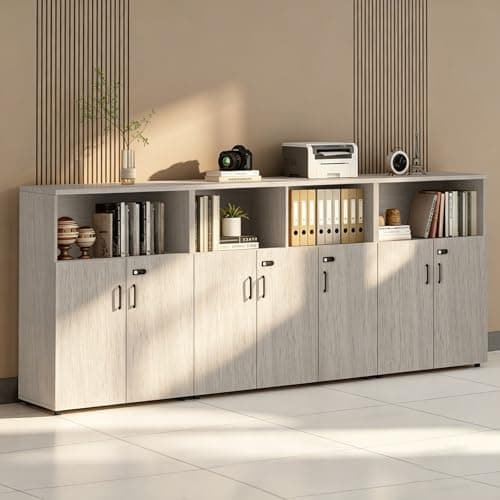 HSHBDDM File Cabinet with Password Lock, Wood Lateral Filing Cabinet for Letter/A4 Files, 3 Drawer with Door, Printer Stand with Open Shelves for Home Office